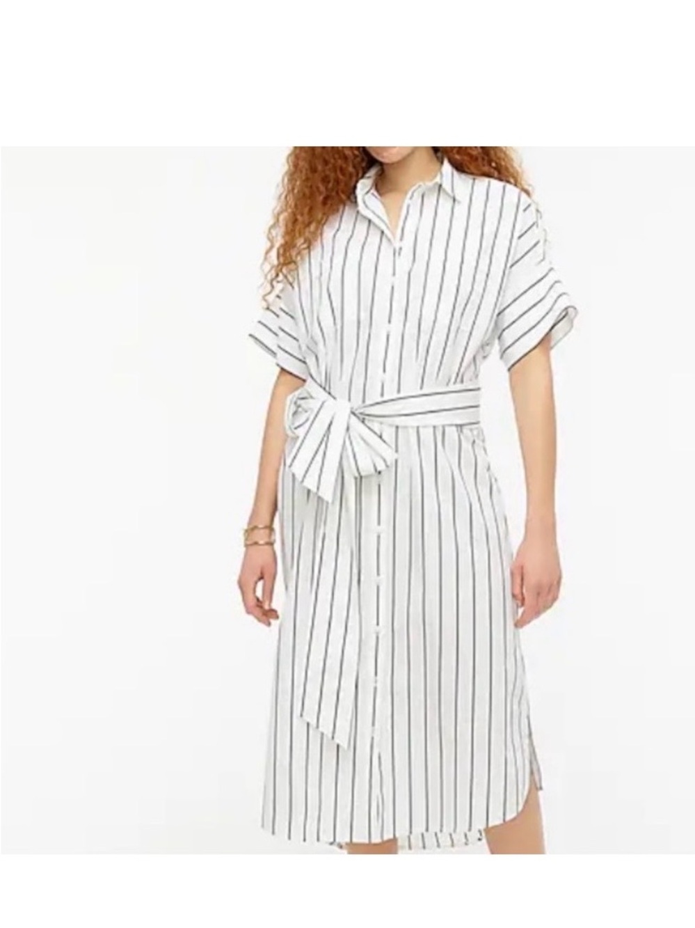J. Crew White Midi Shirt Dress with Black Stripes